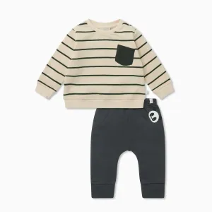 Striped Pocket Sweatshirt & Panda Pocket Joggers Outfit