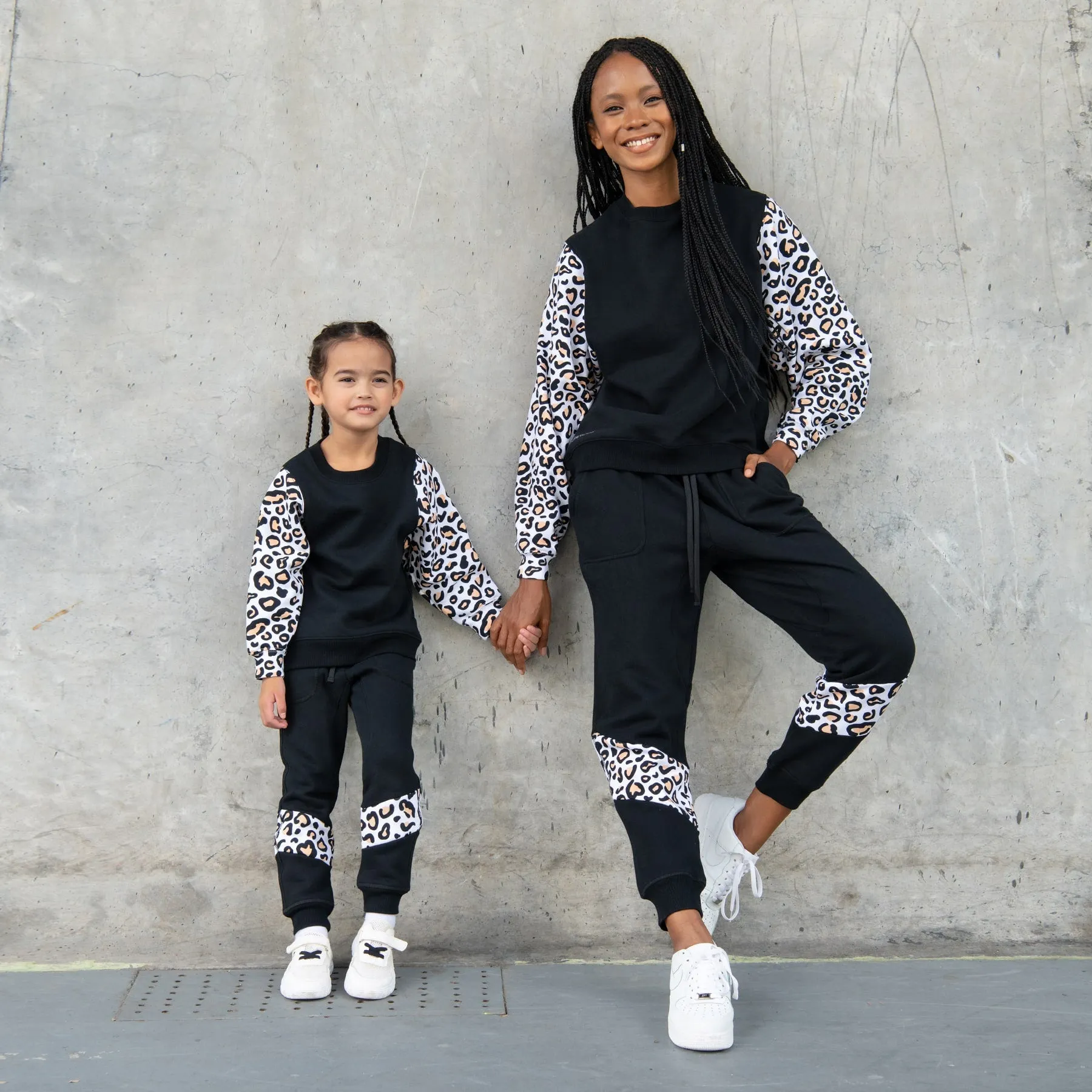 Track Pant Spliced Final Sale - Black & Leopard