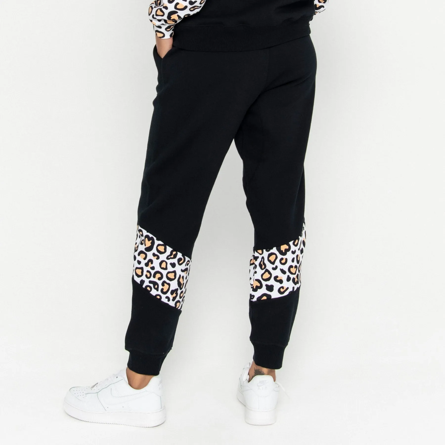 Track Pant Spliced Final Sale - Black & Leopard