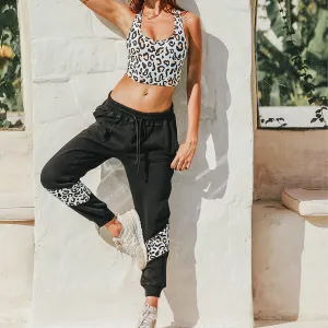 Track Pant Spliced Final Sale - Black & Leopard