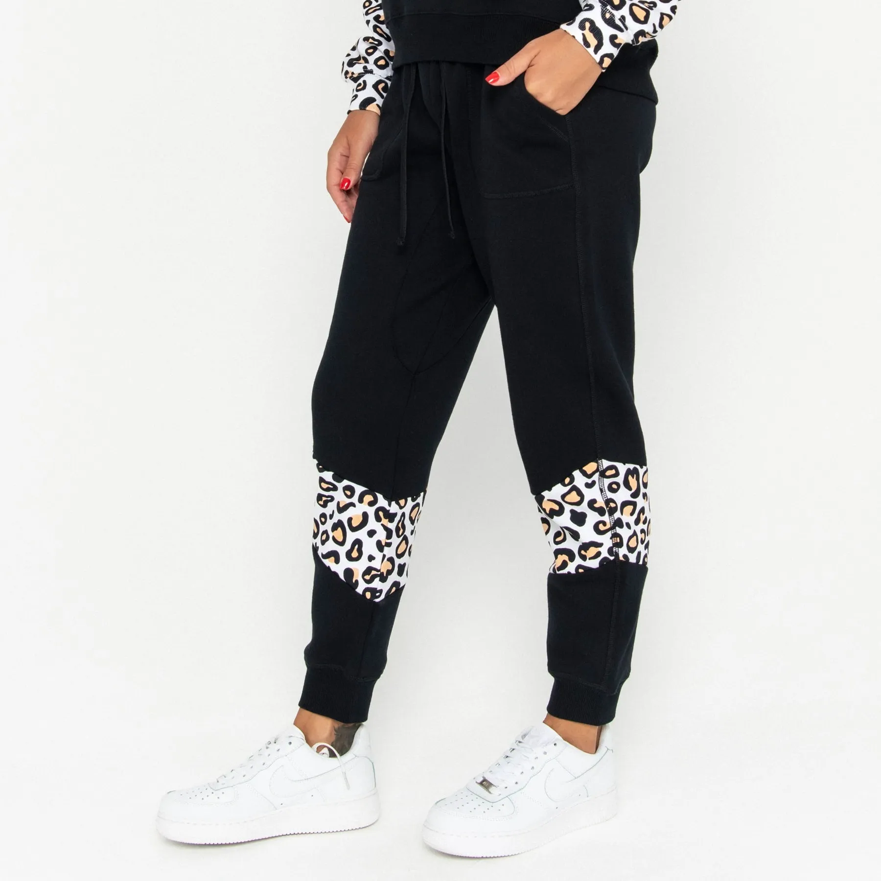 Track Pant Spliced Final Sale - Black & Leopard