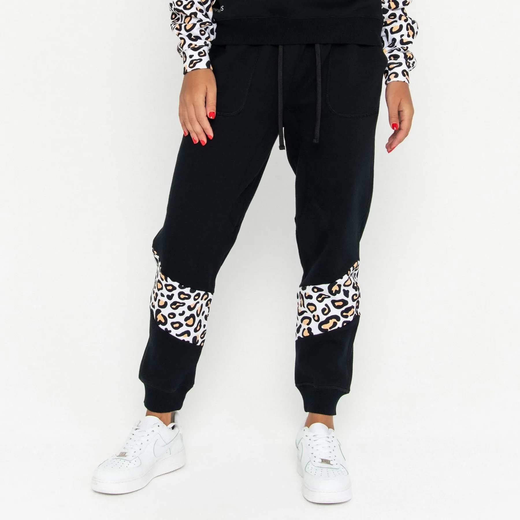 Track Pant Spliced Final Sale - Black & Leopard