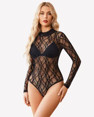 Turtleneck Lace Shirts Long Sleeve Jumpsuit