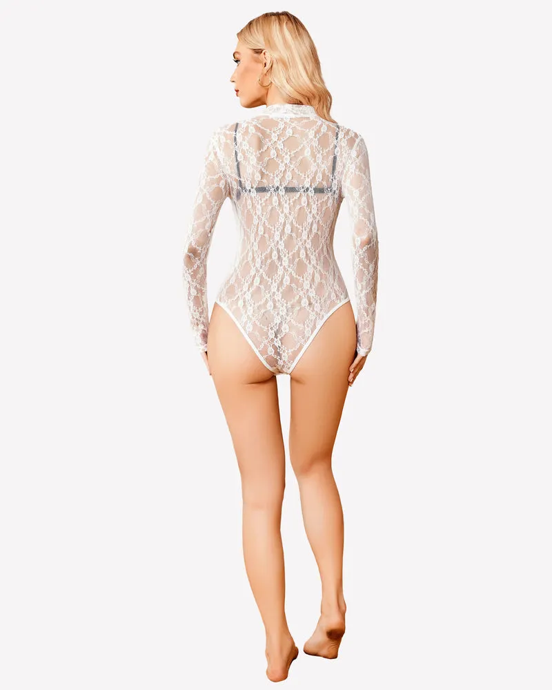 Turtleneck Lace Shirts Long Sleeve Jumpsuit