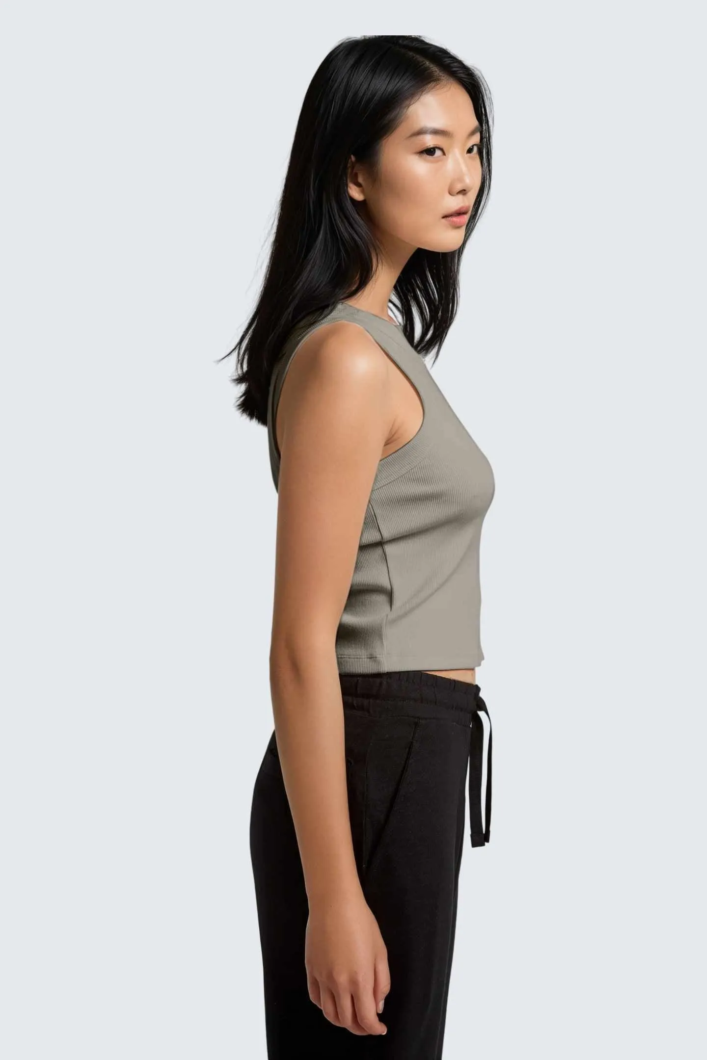 W MoonRib Cropped Tank - Stone