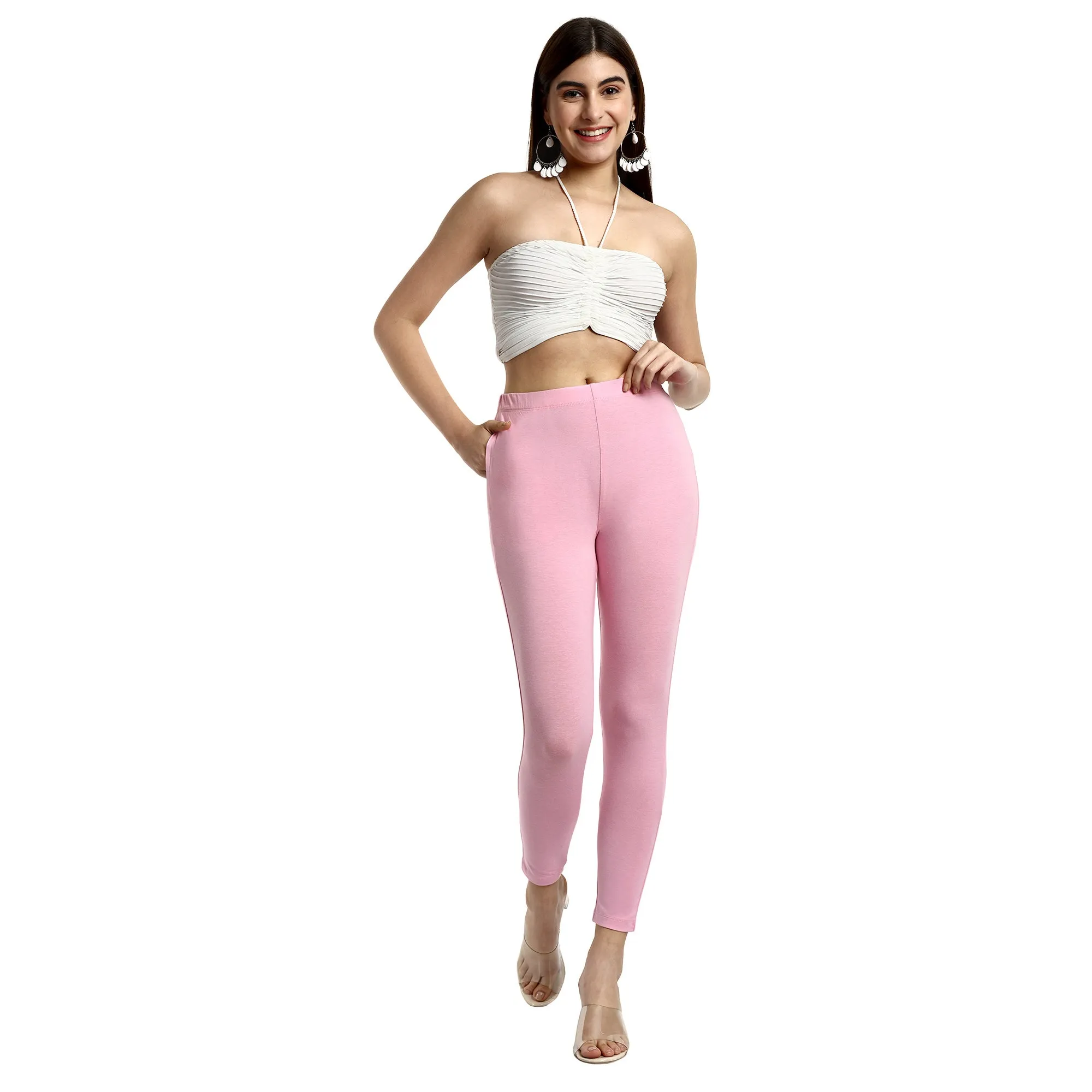 Women Baby Pink Ankle Length Legging