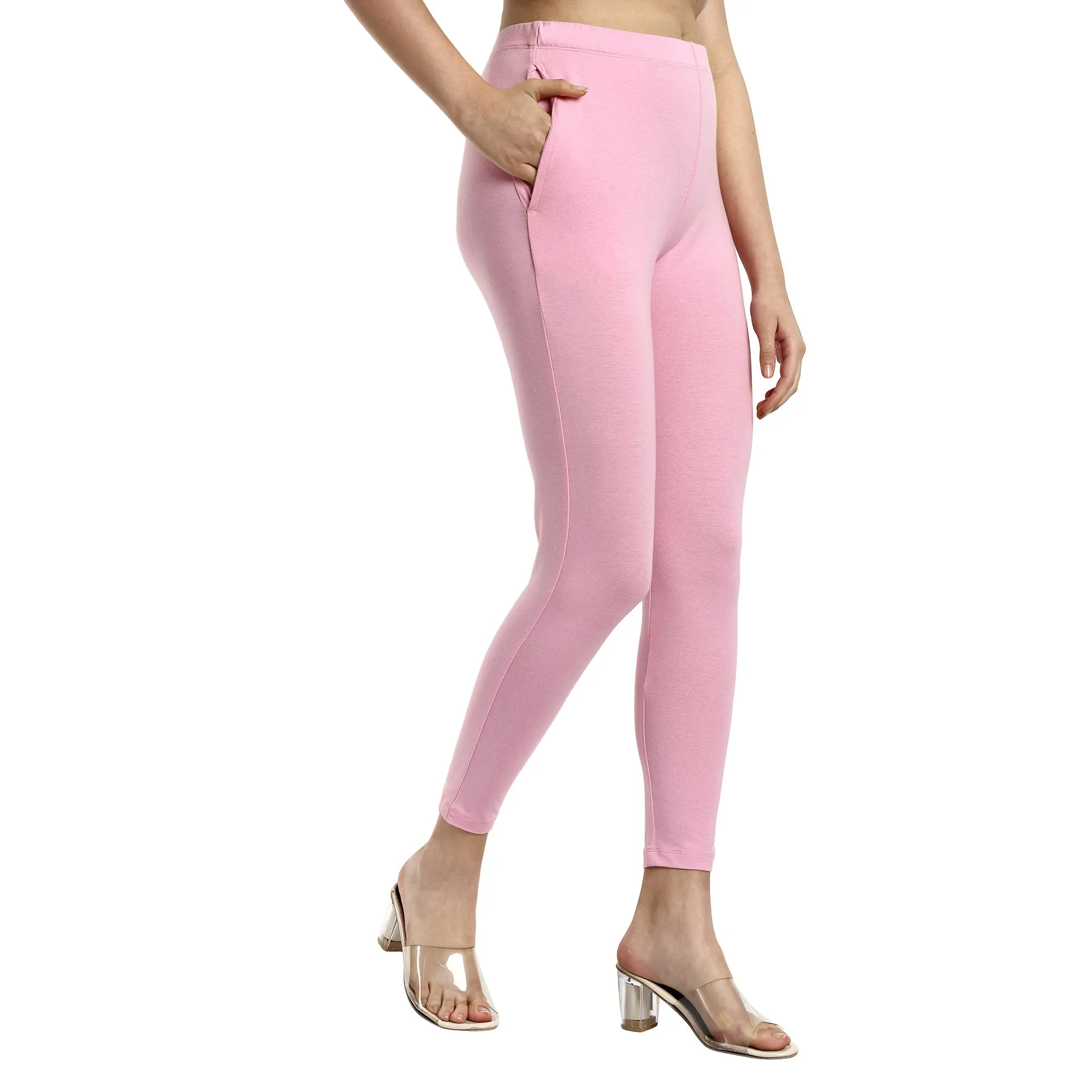 Women Baby Pink Ankle Length Legging