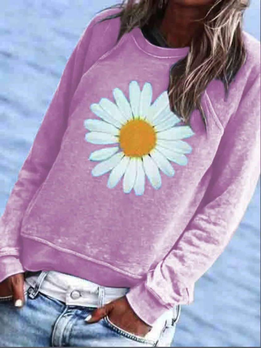 Women Casual Floral Crew Neck Hoodies &amp; Sweatshirt QAL23