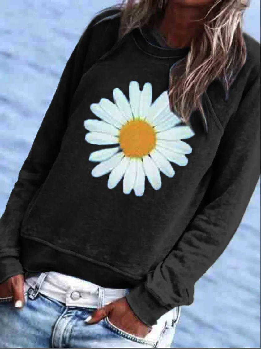 Women Casual Floral Crew Neck Hoodies &amp; Sweatshirt QAL23