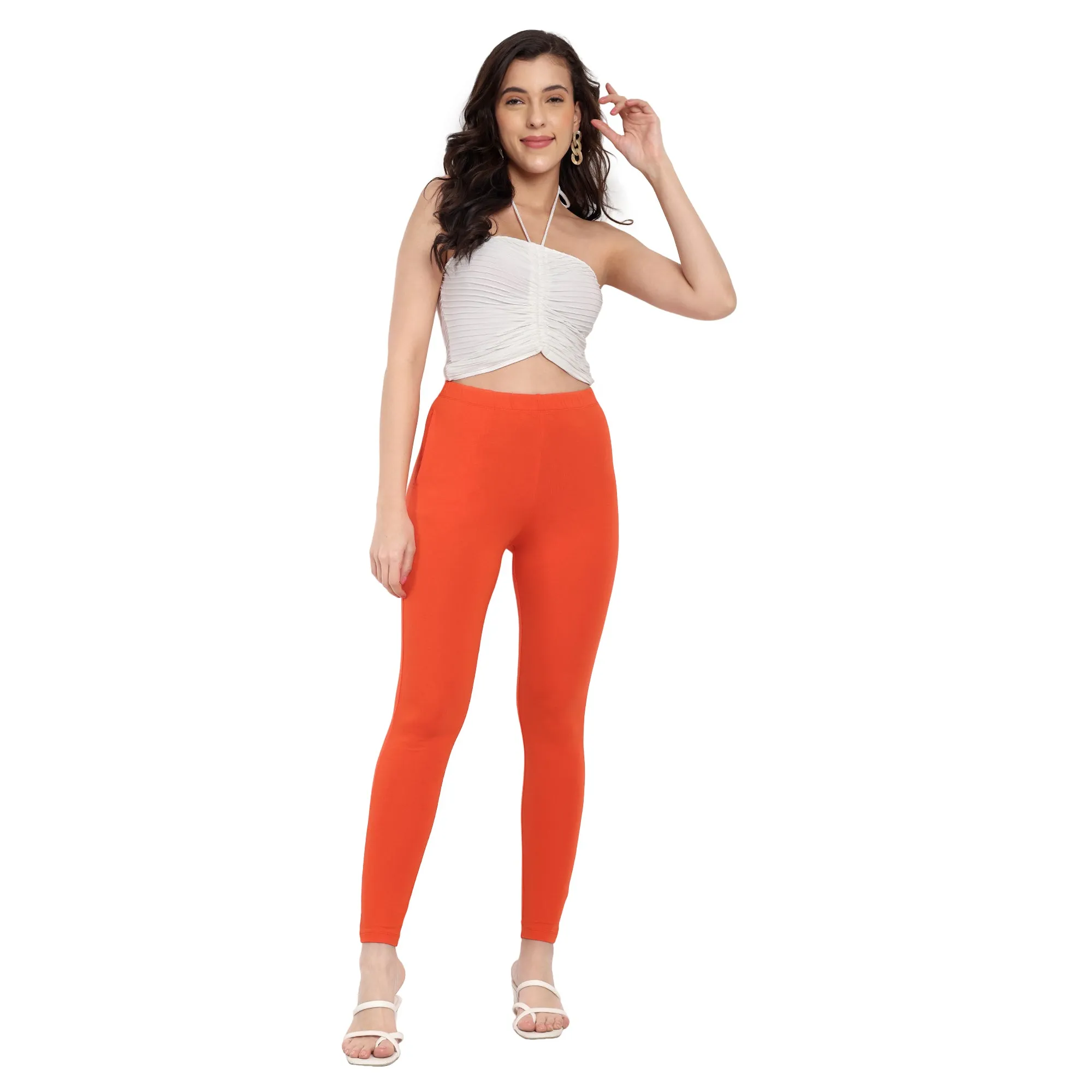 Women Orange Regular Legging