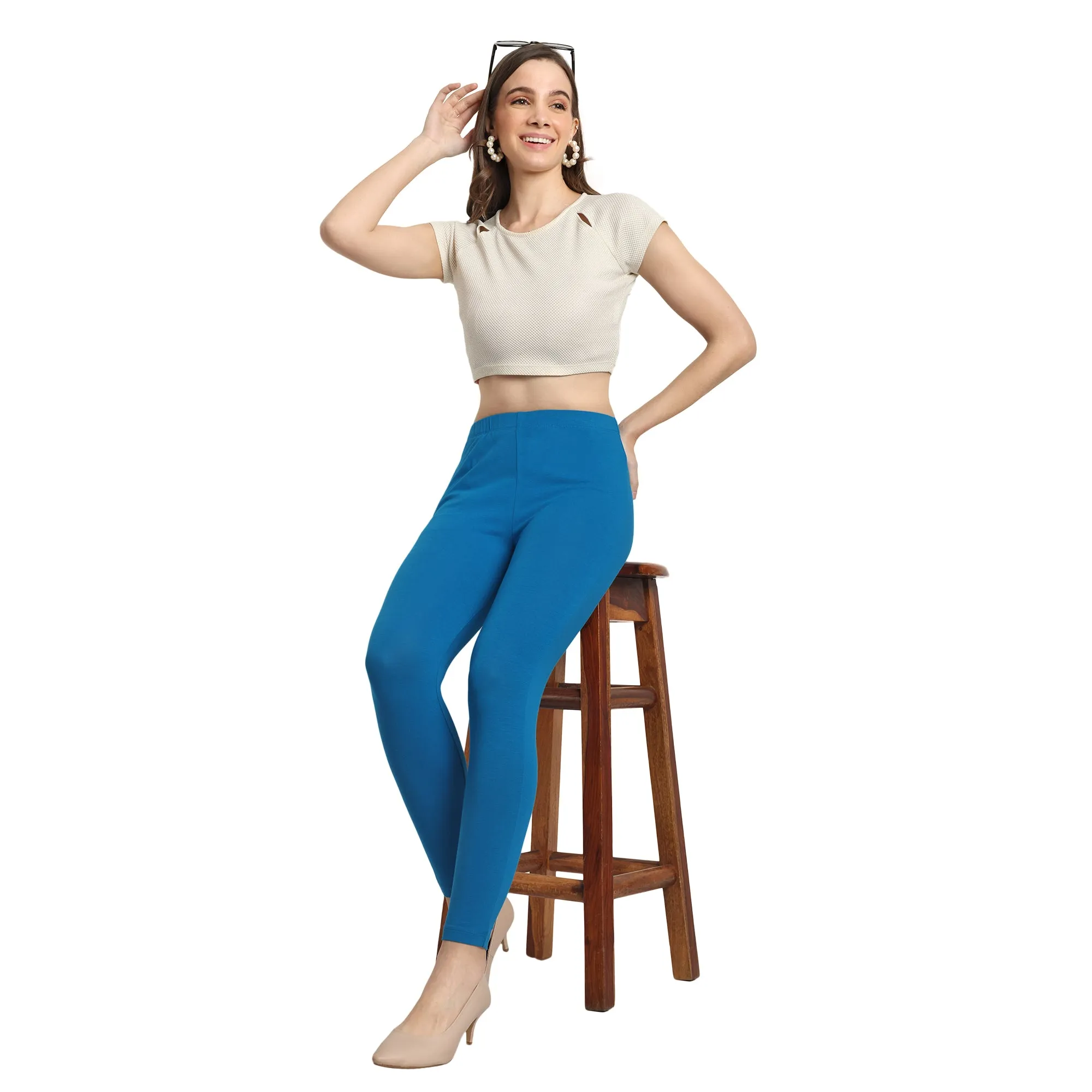 Women Turquoise Blue Ankle Length Legging