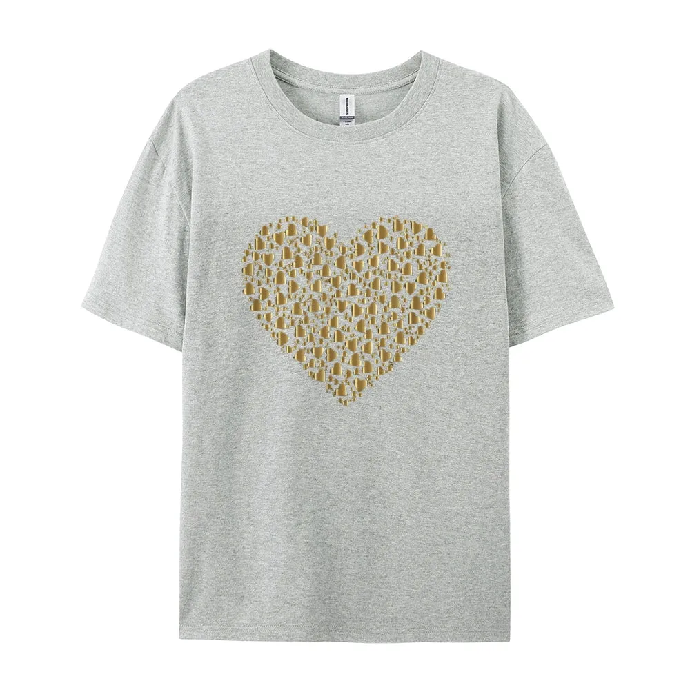 Women Valentine's Day Love Golden Heart Print Graphic T-shirt