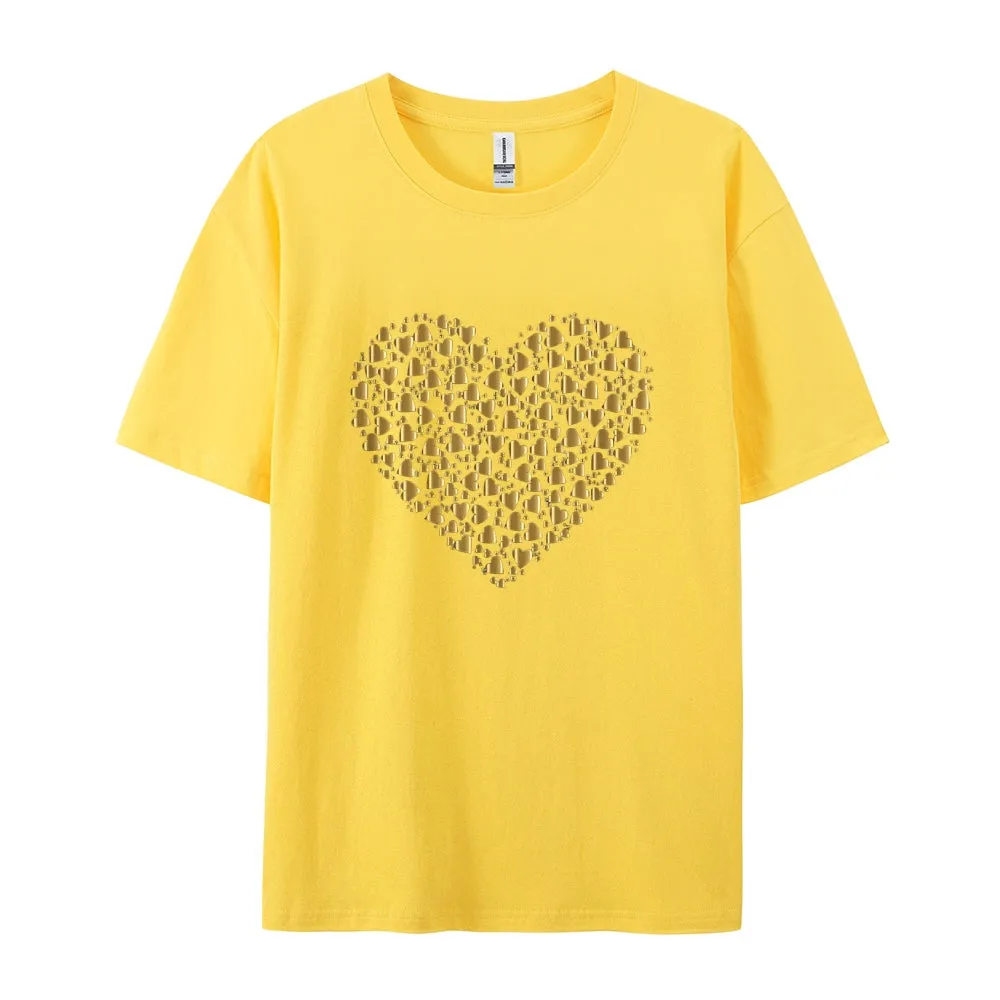 Women Valentine's Day Love Golden Heart Print Graphic T-shirt