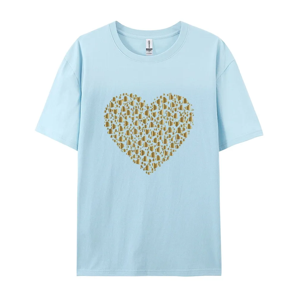 Women Valentine's Day Love Golden Heart Print Graphic T-shirt